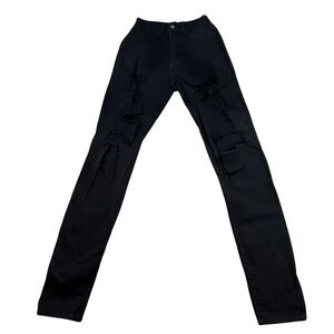 Black Distressed High-Rise Jeans – Size 7 Juniors